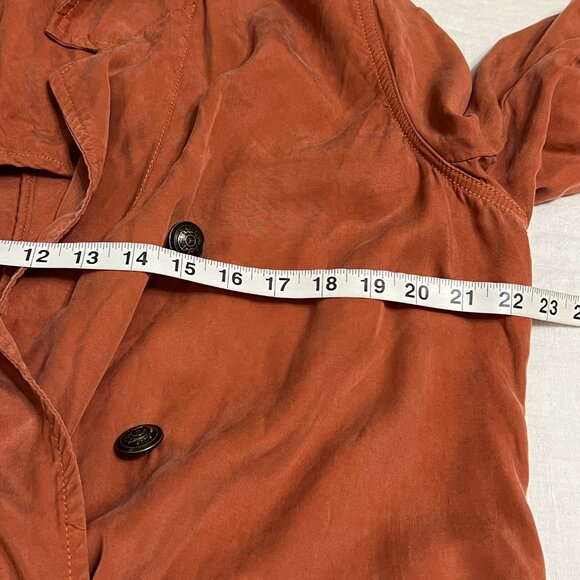 Free People Rust Orange Tencel Lyocell Belted Long Trench Coat Jacket Size M - Picture 8 of 11